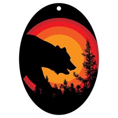 Forest Bear Silhouette Sunset Uv Print Acrylic Ornament Oval by Cendanart