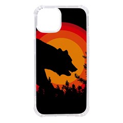 Forest Bear Silhouette Sunset Iphone 14 Tpu Uv Print Case by Cendanart