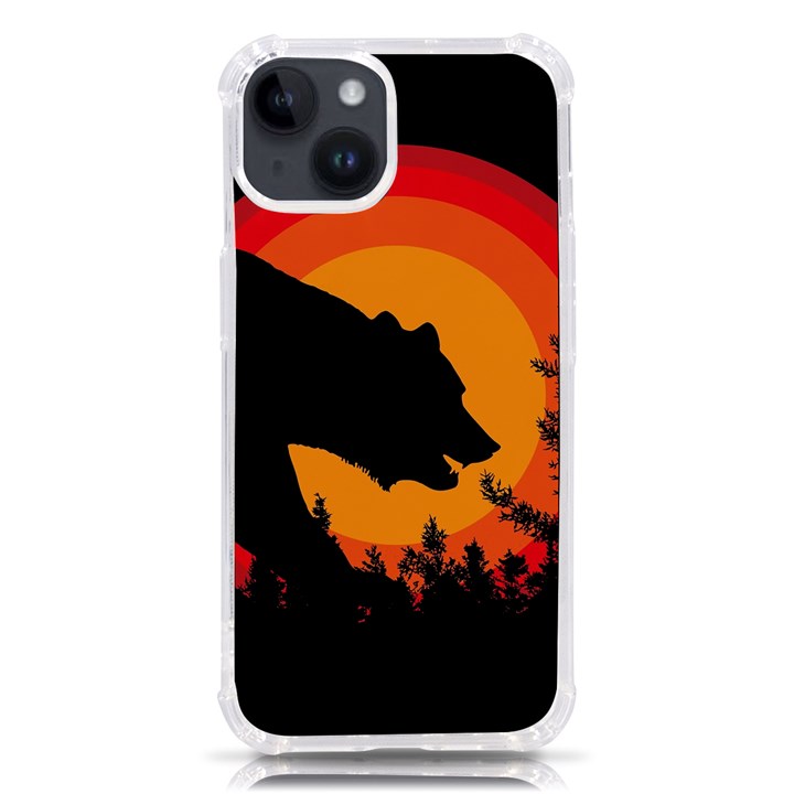 Forest Bear Silhouette Sunset iPhone 14 TPU UV Print Case