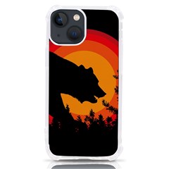 Forest Bear Silhouette Sunset Iphone 13 Mini Tpu Uv Print Case by Cendanart