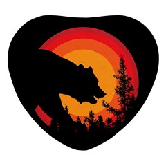 Forest Bear Silhouette Sunset Heart Glass Fridge Magnet (4 Pack) by Cendanart