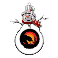 Forest Bear Silhouette Sunset Metal Snowman Ornament by Cendanart