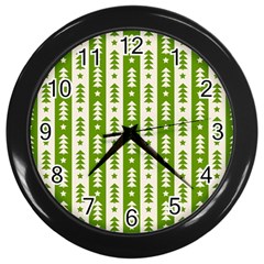 Christmas Green Tree Background Wall Clock (black) by Cendanart