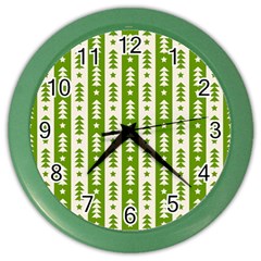 Christmas Green Tree Background Color Wall Clock by Cendanart