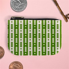 Christmas Green Tree Background Mini Coin Purse by Cendanart