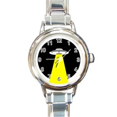 Ufo Flying Saucer Extraterrestrial Round Italian Charm Watch by Cendanart