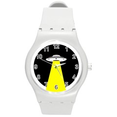 Ufo Flying Saucer Extraterrestrial Round Plastic Sport Watch (m) by Cendanart