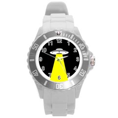 Ufo Flying Saucer Extraterrestrial Round Plastic Sport Watch (l) by Cendanart