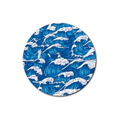 Storm Waves Seamless Pattern Raging Ocean Water Sea Wave Vintage Japanese Storms Print Illustration Rubber Coaster (round) by Ket1n9