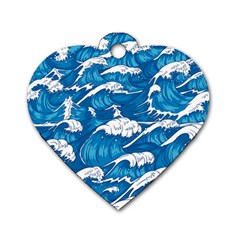 Storm Waves Seamless Pattern Raging Ocean Water Sea Wave Vintage Japanese Storms Print Illustration Dog Tag Heart (two Sides) by Ket1n9