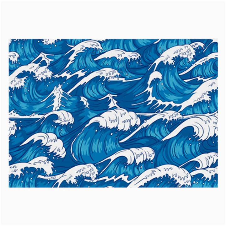 Storm Waves Seamless Pattern Raging Ocean Water Sea Wave Vintage Japanese Storms Print Illustration Large Glasses Cloth (2 Sides)