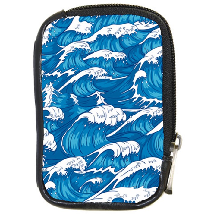 Storm Waves Seamless Pattern Raging Ocean Water Sea Wave Vintage Japanese Storms Print Illustration Compact Camera Leather Case