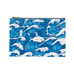 Storm Waves Seamless Pattern Raging Ocean Water Sea Wave Vintage Japanese Storms Print Illustration Cosmetic Bag (large) by Ket1n9