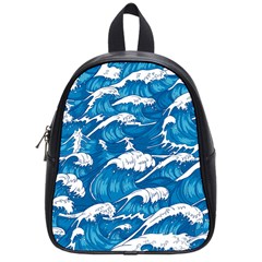 Storm Waves Seamless Pattern Raging Ocean Water Sea Wave Vintage Japanese Storms Print Illustration School Bag (small) by Ket1n9