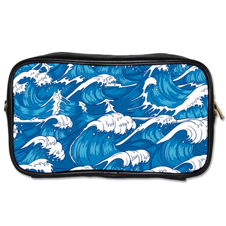 Storm Waves Seamless Pattern Raging Ocean Water Sea Wave Vintage Japanese Storms Print Illustration Toiletries Bag (One Side)