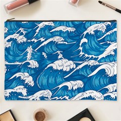 Storm Waves Seamless Pattern Raging Ocean Water Sea Wave Vintage Japanese Storms Print Illustration Cosmetic Bag (xxxl) by Ket1n9