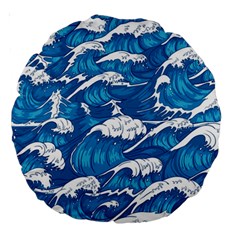 Storm Waves Seamless Pattern Raging Ocean Water Sea Wave Vintage Japanese Storms Print Illustration Large 18  Premium Round Cushions by Ket1n9