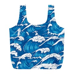 Storm Waves Seamless Pattern Raging Ocean Water Sea Wave Vintage Japanese Storms Print Illustration Full Print Recycle Bag (l) by Ket1n9