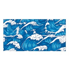 Storm Waves Seamless Pattern Raging Ocean Water Sea Wave Vintage Japanese Storms Print Illustration Satin Shawl 45  X 80  by Ket1n9