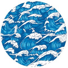 Storm Waves Seamless Pattern Raging Ocean Water Sea Wave Vintage Japanese Storms Print Illustration Wooden Bottle Opener (round) by Ket1n9