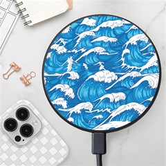 Storm Waves Seamless Pattern Raging Ocean Water Sea Wave Vintage Japanese Storms Print Illustration Wireless Fast Charger(black) by Ket1n9