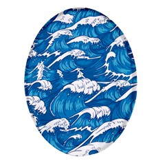 Storm Waves Seamless Pattern Raging Ocean Water Sea Wave Vintage Japanese Storms Print Illustration Oval Glass Fridge Magnet (4 Pack) by Ket1n9