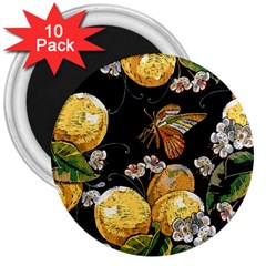 Embroidery Blossoming Lemons Butterfly Seamless Pattern 3  Magnets (10 Pack)  by Ket1n9