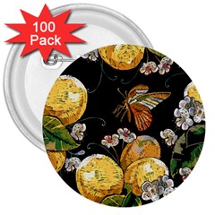 Embroidery Blossoming Lemons Butterfly Seamless Pattern 3  Buttons (100 Pack)  by Ket1n9