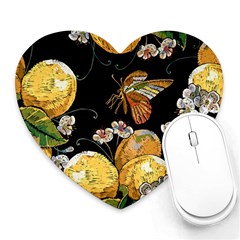 Embroidery Blossoming Lemons Butterfly Seamless Pattern Heart Mousepad by Ket1n9