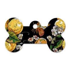 Embroidery Blossoming Lemons Butterfly Seamless Pattern Dog Tag Bone (two Sides) by Ket1n9