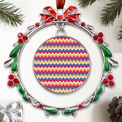 Zigzag Pattern Seamless Zig Zag Background Color Metal X mas Wreath Ribbon Ornament by Ket1n9