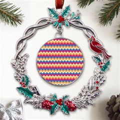 Zigzag Pattern Seamless Zig Zag Background Color Metal X mas Wreath Holly Leaf Ornament by Ket1n9