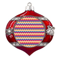 Zigzag Pattern Seamless Zig Zag Background Color Metal Snowflake And Bell Red Ornament by Ket1n9