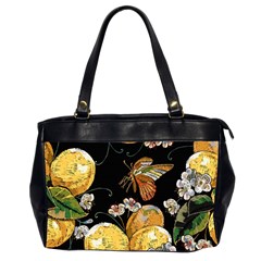 Embroidery Blossoming Lemons Butterfly Seamless Pattern Oversize Office Handbag (2 Sides) by Ket1n9