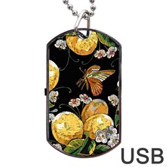 Embroidery Blossoming Lemons Butterfly Seamless Pattern Dog Tag Usb Flash (one Side) by Ket1n9