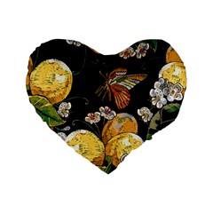 Embroidery Blossoming Lemons Butterfly Seamless Pattern Standard 16  Premium Heart Shape Cushions by Ket1n9