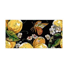 Embroidery Blossoming Lemons Butterfly Seamless Pattern Yoga Headband by Ket1n9