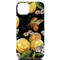 Embroidery Blossoming Lemons Butterfly Seamless Pattern Iphone 14 Plus Black Uv Print Case by Ket1n9