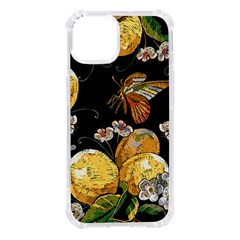 Embroidery Blossoming Lemons Butterfly Seamless Pattern Iphone 14 Tpu Uv Print Case by Ket1n9