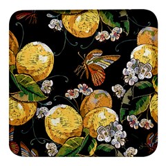 Embroidery Blossoming Lemons Butterfly Seamless Pattern Square Glass Fridge Magnet (4 Pack) by Ket1n9