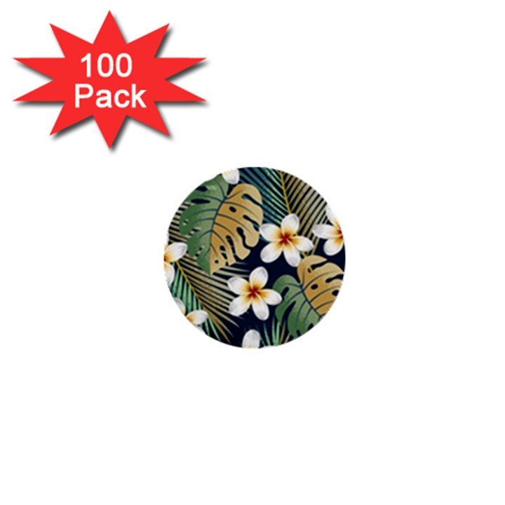 Seamless Pattern With Tropical Strelitzia Flowers Leaves Exotic Background 1  Mini Buttons (100 pack) 