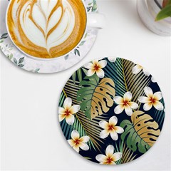 Seamless Pattern With Tropical Strelitzia Flowers Leaves Exotic Background Uv Print Round Tile Coaster by Ket1n9