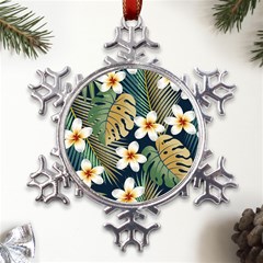 Seamless Pattern With Tropical Strelitzia Flowers Leaves Exotic Background Metal Large Snowflake Ornament by Ket1n9