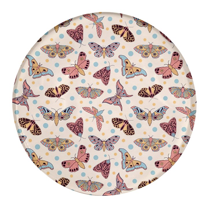 Pattern With Butterflies Moths Round Glass Fridge Magnet (4 pack)