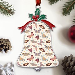 Pattern With Butterflies Moths Metal Holly Leaf Bell Ornament by Ket1n9