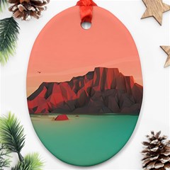 Brown Mountain Illustration Sunset Digital Art Mountains Ornament (oval) by Cendanart