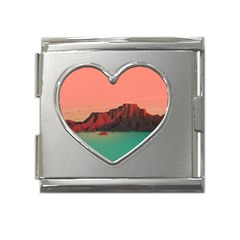 Brown Mountain Illustration Sunset Digital Art Mountains Mega Link Heart Italian Charm (18mm) by Cendanart