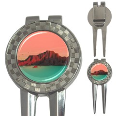 Brown Mountain Illustration Sunset Digital Art Mountains 3-in-1 Golf Divots by Cendanart