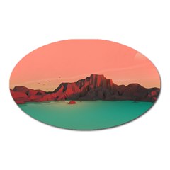 Brown Mountain Illustration Sunset Digital Art Mountains Oval Magnet by Cendanart