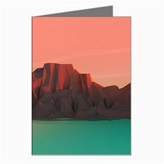 Brown Mountain Illustration Sunset Digital Art Mountains Greeting Cards (pkg Of 8) by Cendanart